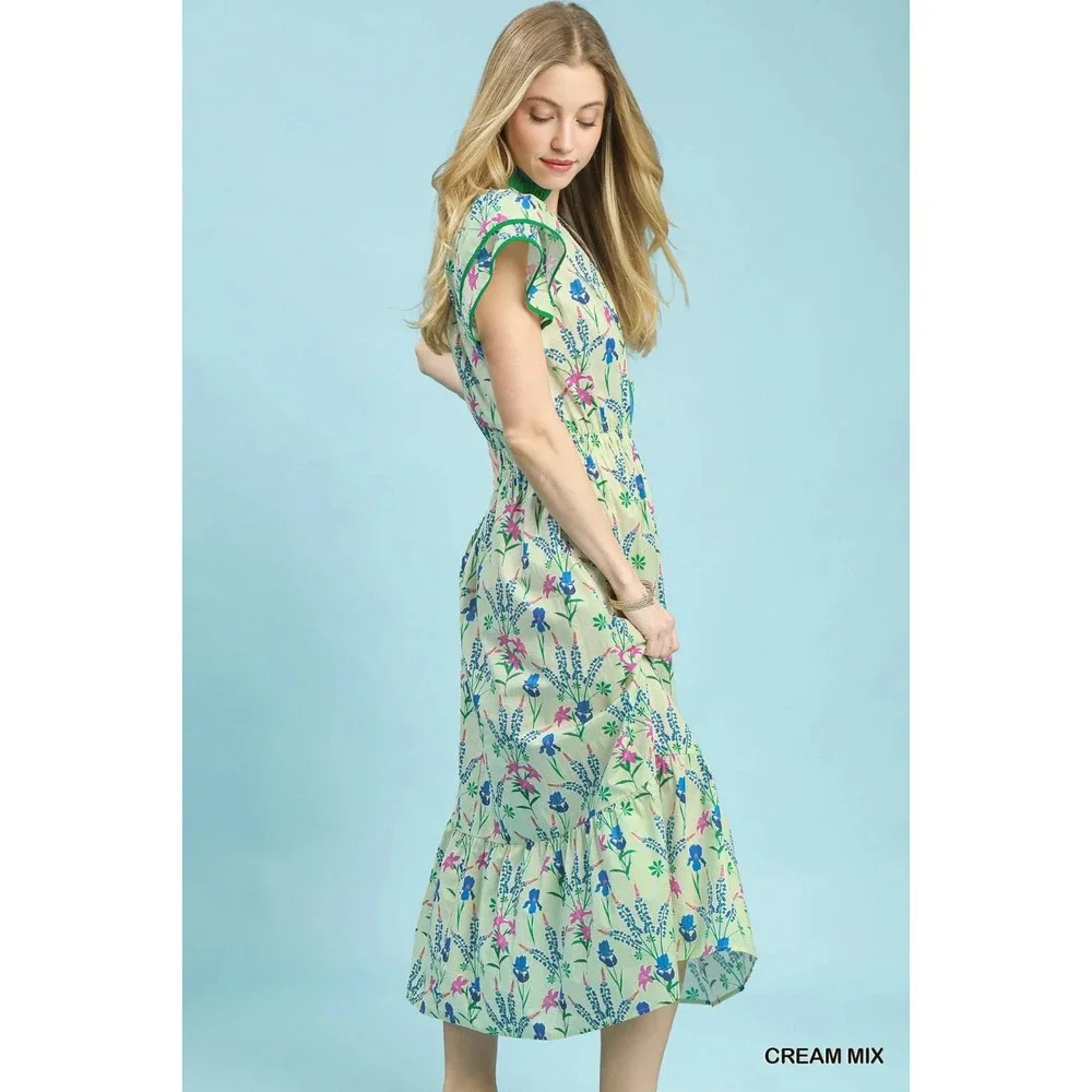 Umgee Mix Floral Midi Dress - Cream Mix - Medium - Picture 3 of 8